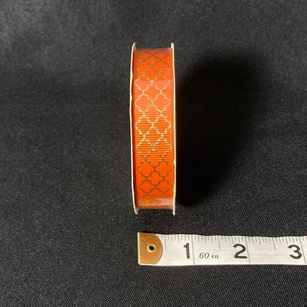⭐️ Grosgrain Quatrefoil Orange And Gold Craft Ribbon 5/8” x 108”